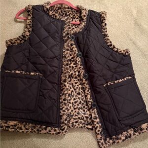 Leopard/Black & tan Reversible Print Quilted faux fur Vest NWT
